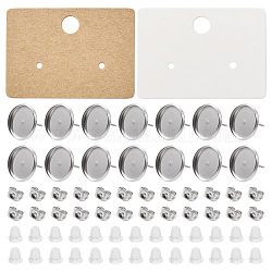 Pandahall DIY Earring Making Finding Kit, Including Paper Earring Display Card, Plastic Ear Nuts, 201 Stainless Steel Friction Ear Nuts, 304 Stainless Steel Stud Earring Settings, Stainless Steel Color, 350Pcs/set
