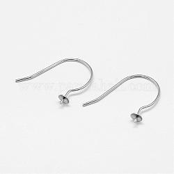 Rhodium Plated 925 Sterling Silver Earring Hooks, for Half Drilled Beads, Platinum, 17.5mm, 20 Gauge, Pin: 0.8mm