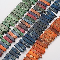 Dyed & Heated Natural Imperial Jasper Beads Strands, Rectangle, Mixed Color, 26~40x10x6mm, Hole: 1mm, about 40pcs/strand, 15.7inch.
