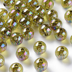 Perles en acrylique transparente, de couleur plaquée ab , ronde, verge d'or, 12x11mm, Trou: 2.5mm, environ 566 pcs/500 g