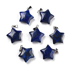 Lapis lazuli naturale ciondoli, pendenti, con i risultati in ottone tono platino, stella, 23.5x20.5x7.5mm
