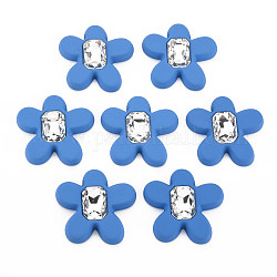 Rubberized Style Acrylic Rhinestone Cabochons, Faceted, Flower, Royal Blue, 33.5x34.5x6.5mm