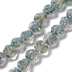 Electroplate Glass Beads Strands, Half Plated, Rose, Cadet Blue, 12.5x14x9mm, Hole: 1mm, about 55pcs/strand, 25.98''(66cm)