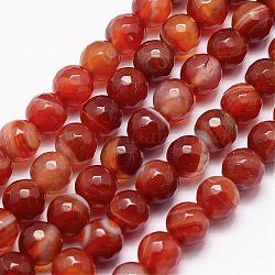 Facettierte natürliche Achat Perlen Stränge, gefärbt und erhitzt, Runde, Klasse A, orange rot, 6 mm, Bohrung: 1 mm, ca. 61~62 Stk. / Strang, 14.4~14.6 Zoll