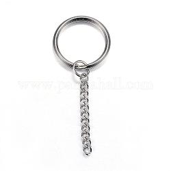304 Stainless Steel Split Key Rings, Keychain Clasp Findings, Stainless Steel Color, 72mm