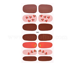 Vollflächige Erdbeerblumen-Nagelsticker, selbstklebend, für Frauen Mädchen Maniküre Nail Art Dekoration, Fruchtmuster, 25x9~16 mm, 14pcs / Blatt