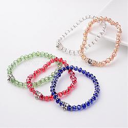 Verre perles fabrication de bracelets, Bracelets élastiques, avec les accessoires de style tibétain, rondelle, couleur mixte, 53mm