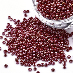 11/0 Czech Opaque Glass Seed Beads, Lustered, Round, Dark Red, 2.2x1.5mm, Hole: 0.7mm, about 500g/bag