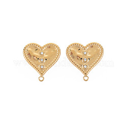 Ion Plating(IP) 304 Stainless Steel Stud Earring Findings, with Ear Nuts, Loop and Crystal Rhinestone, Heart, Real 14K Gold Plated, 17.5x16.5mm, Hole: 1.2mm, Pin: 0.7mm
