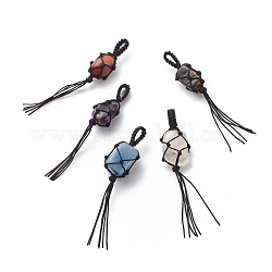 Natural Mixed Stone Nuggets Hanging Ornaments, with Braided Cord, Gemstone Tassel pendant decorations for Keychain, Car, Home Decor, 94~98mm, Hole: 8mm, Stone: 19.5~26x11~19x11~19mm