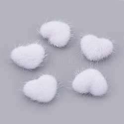 Faux Mink Fur Covered Cabochons, with Alloy Bottom, Heart, Silver Color Plated, White, 14x17x6.5mm