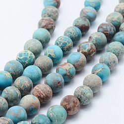 Brins de perles de jaspe impérial naturel, teinte, mat, ronde, turquoise, 8mm, Trou: 1mm, Environ 51 pcs/chapelet, 15.3 pouce (39 cm)