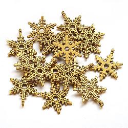 クリスマススノーフレークチベットスタイル合金チャーム  鉛フリー及びカドミウムフリー  アンティーク黄金  23x17.5mm  穴：1.5mm