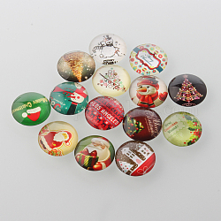 Christmas Ornaments Half Round/Dome Christmas Photo Glass Cabochons, Mixed Color, 12x4mm