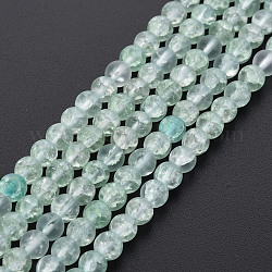 Fili di perline di vetro crepla, tinti e riscaldato, smerigliato, tondo, verde chiaro, 4mm, Foro: 0.8 mm, circa 98~100pcs/filo, 15.35 pollice (39 cm)