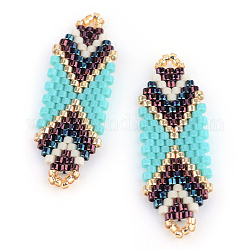 Miyuki & toho perles de rocaille japonaises, Liens faits à la main, motif de tissage, turquoise, 35.5~36.5x12x2mm, Trou: 1mm