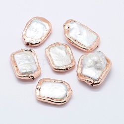 Culture des perles perles d'eau douce naturelles, bord plaqué or rose, rectangle, or rose, 18.5~24x11.5~18.5x4~9mm, Trou: 1mm