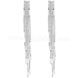Boho Tassel Chandelier Earrings Cubic Zirconia Long Earrings Crystal Dangling Earrings Long Drop Chain Earrings Long Rhinestone Tassel Earrings for Women, Platinum, 118x10mm, Pin: 0.8mm