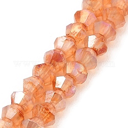 Imitation Jade Glass Beads Strands, AB Color Plated, Faceted, Bicone, Coral, 4.5x4mm, Hole: 1mm, about 89~100pcs/strand, 13.31''~14.25''(33.8~36.2cm)