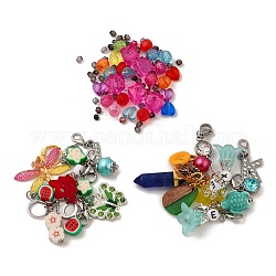Kit de fabrication de porte-clés de décoration de pendentif bricolage, y compris les perles acryliques, Pendentifs en alliage, lettre et papillon et fleur et fruit et tortue, couleur mixte, 29~64mm