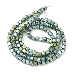 Vacuum Plating Electroplate Non-magnetic Synthetic Hematite Beads Strands, Matte Style Beads, Cube, Green Plated, 3x3x3mm, Hole: 1mm, about 142pcs/strand, 15.70''(39.88cm)