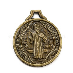 Подвески из сплава, плоские круглые с Иисусом, античная бронза, 21x18x1.2 мм, отверстие : 2x3 мм