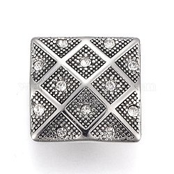 304 acero inoxidable encantos de diapositivas/perlas deslizantes, Para hacer pulseras de cordon de cuero., con diamante de imitación, cuadrado, plata antigua, 20x20x10.5mm, agujero: 5x10 mm
