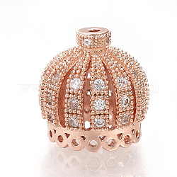 Perles de zircone cubique micro pave en Laiton, couronne, or rose, 14x13.5mm, Trou: 1mm
