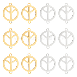 UNICRAFTALE 12Pcs 2 Colors Hollow Peace Sign Link Charms 201 Stainless Steel Connector Charms Laser Cut Flat Round Metal Links Pendant for Jewelry Making Hole 1.5mm Golden Stainless Steel Color