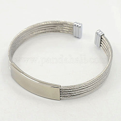 Trendy Men's Torque Bangles, 304 Stainless Steel Rope ID Bangles, with Metal Findings, Stainless Steel Color, 58mm