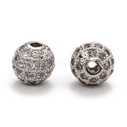 Messing Zirkonia Perlen, Runde, Platin Farbe, 6 mm, Bohrung: 1.5 mm