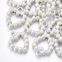 Colgantes de acrílico de recubrimiento uv, con perla de imitación de acrílico, corazón, Platino, 20.5x17x4.5mm, agujero: 2 mm