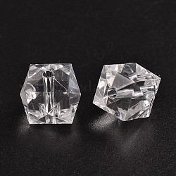 Transparent Acrylic Beads, Faceted Hexagon, White, about 12mm long, 14mm wide, Hole: 2mm, 391pcs/500g