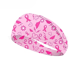 Oktober-Brustkrebs-Rosa-Bewusstseinsband bedruckte Polyester-Stirnbänder, Breiter, elastischer Wickel-Haarschmuck für Mädchen und Frauen, Perle rosa, 100x230 mm