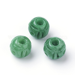 Cuentas budistas de jade natural, 3 abalorios gurú agujero, cuentas perforadas en t, teñido, redondo, 10~11x9~10mm, agujero: 2mm y 3 mm