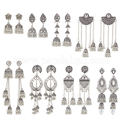 Anattasoul 8 paia 8 orecchini pendenti in lega di zinco stile da donna, argento antico, 43~115mm, ago :0.6~1mm, 1 paio/stile