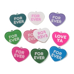 Acrylic Pendants, Heart with word FOR EVER, Mixed Color, 27x30x1.5mm, Hole: 2mm