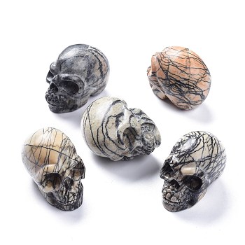 Halloween Natural Netstone Decorations, Skull, 38~38.5x32~32.5x49~50mm