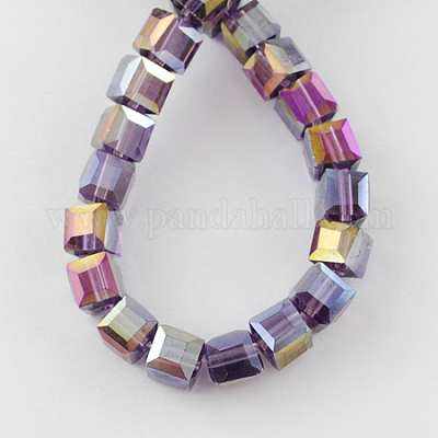Chapelets de perles en verre électroplaqué&nbsp;EGLA-R030-6x6mm-09-1