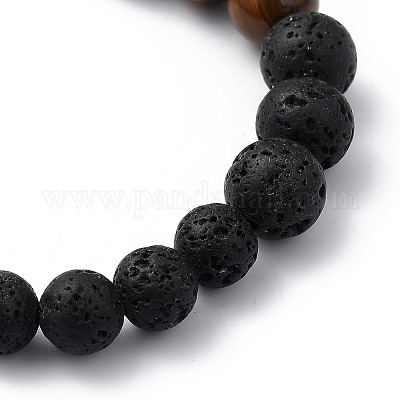 Bracelets extensibles perlés en oeil de tigre naturel et pierre de lave&nbsp;BJEW-JB05415-04-1