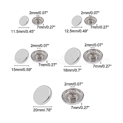 Wholesale OLYCRAFT 100pcs Alloy Shank Buttons Metal Flat Buttons 5 Sizes  Round Sewing Buttons for Sewing DIY Crafts and Jewelry Making - Platinum 