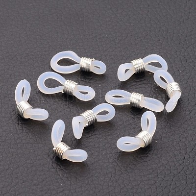 Eyeglass Holders, Glasses Rubber Loop Ends, Silver Color Plated, about  4.2mm wide, 19mm long