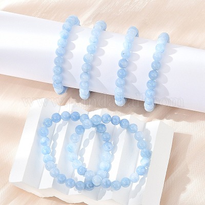 Bracciali elasticizzati con perline di giada bianca naturale e tinta&nbsp;BJEW-K212-B-018-1