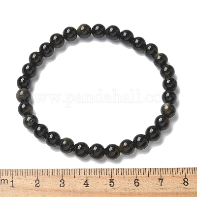 Bracciali in perle di ossidiana naturale lucentezza dorata&nbsp;BJEW-K212-A-020-1
