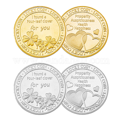 Dicosmetic 4 個 2 色鉄記念硬貨 ラッキーコイン 保護ケース付き ハートパータン付きのフラットラウンド プラチナ·ゴールデン  40x3mm 2個 カラー