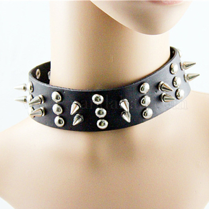 Wholesale Punk Rock Style Leather Rivet Necklaces - Pandahall.com