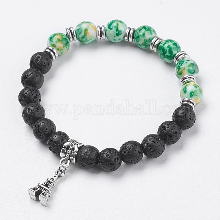 Bracelets de charme de perles de pierre de lave naturelle BJEW-O161-26-1