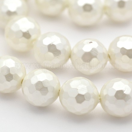 Faceted Round Shell Pearl Bead Strands BSHE-M013-8mm-01-1