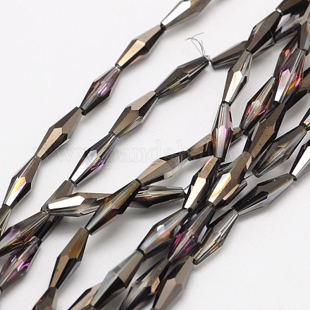 Faceted Half Plated Rice Electroplated Glass Beads Strands EGLA-F103-01C-1