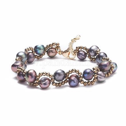 Bracelet tressé en perles naturelles et perles de verre BJEW-JB08091-03-1